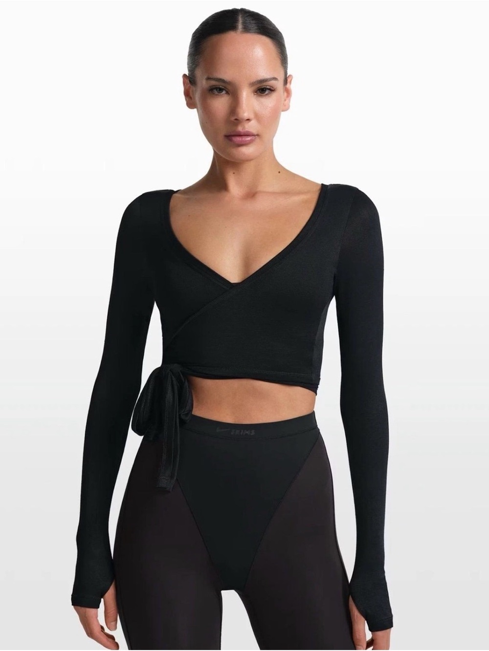 SKIMS Stretch Knit Long Sleeve Wrap Top in Obsidian Sold Out